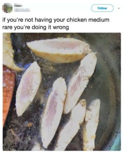 gregwuzhere:  luka-brasi:  sauvamente:  succ-my-pandas-dick: pr1nceshawn:  People Who Enjoy “Medium Rare Chicken”    When their stomachs and their assholes start doing the Harlem Shake they’ll learn  Whole bunch of dummies  