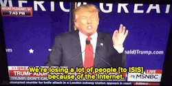 alil2confident: caffeinatedvagitarian:  fifizero:  ficcyshit:   micdotcom:  Watch: Now Trump wants to close up the Internet  No wonder Amazon CEO Jeff Bezos wants to shoot him into space.  The internet is the most efficient and used information network