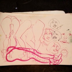 Ink on paper. Drawings of Johnny Blazes and Madge of Honor at Dr. Sketchy&rsquo;s Boston. #drsketchys #drawings #drawing #figuredrawing #artistsontumblr #bostonburlesque #burlesque #mattbernson #johnnyblazes #madgeofhonor