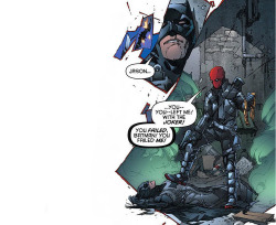 viciousvoux:  batmaneveryway:  Red Hood and The Outlaws #6 By looking at Dick’s costume, Jason remembers the times he was angry and wanted revenge. He’s got tear on his face cause he thought Bruce didn’t care about him.  It’s okay baby shhhhh