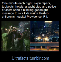 nunyabizni:  ultrafacts:  For one sparkling minute each night, skyscrapers, tugboats, hotels, a yacht club and police cruisers send a blinking goodnight message to sick kids inside a children’s hospital. A gesture that began with a single light six