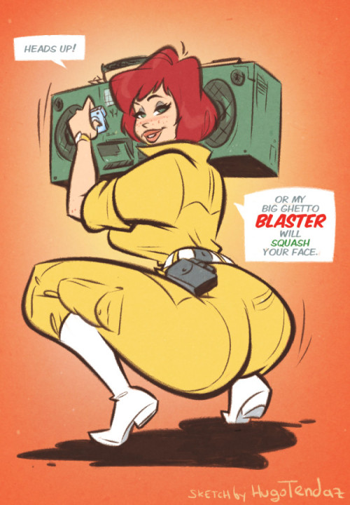 April O'Neil - Ghetto Blaster - Cartoon PinUp SketchTurtles may hide in their shells, but real heroes face the danger! :)I always was interested in April&rsquo;s taste. What kind of music would she blast? Vanilla Ice? No  How about Sir Mix-a-Lot? Yes