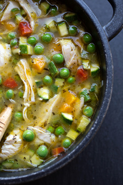 cptnjac:  graceinfood:  lemony chicken + spring veggie soup with quinoa + fresh basil   Yes, I would eat this.