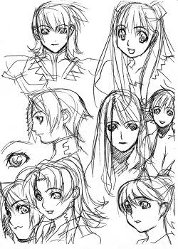 artbooksnat:  Rough sketches by Uno Makoto in a Studio Xebec doujinshi. Uno Makoto is an animator and character designer, whose character designs can be seen in Love Hina, Gravion, Stellvia, Witchblade, and the recent Qwaser of Stigmata. 