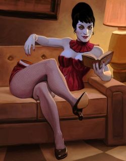 pinuparena:  &ldquo;The Woman in the Waiting Room&rdquo; Based on the magician’s assistant from the waiting room in Beetlejuice. The third piece I did for Popzilla Gallery’s Burton Show, now on display at the Rothick Art Haus of Anaheim throughout