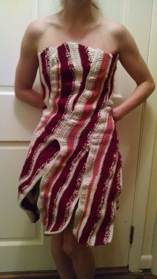 knitabitcrochetaway:  Flashback to my Halloween costume a few years ago when I crocheted this bacon dress. I crocheted halloween costume dresses inspired by food for a few years and this was by far my favorite. Maybe its time the bacon dress makes another