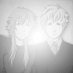 wrenchdolt:  In the Noiz/Aoba rp I’m writing with Emily, these two dorks took photoautomaten selfies. (It’s pretty much these little photo booths in Germany which take four black and white photos.) And I wanted to draw the result so here it is.  