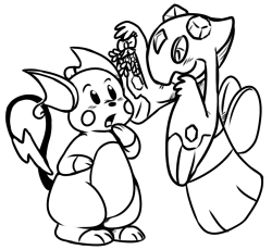 /vp/ request Requesting a Froslass holding mistletoe and trying to get a Raichu to kiss her.