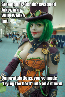 roosterpoof:atippleofyourtears:wafflesforstephanie:geth-metal:frostbackscat:  Oh my god if you’re going to judge someone’s cosplay you better learn your fucking shit because this is Duela Dent you goddamn assholes.  AHAHAHA Perpetually laughing over