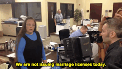 sierracuse:  micdotcom:   Kentucky clerk continues to ignore the Supreme Court’s same-sex marriage order  Kim Davis, a Kentucky county clerk who made headlines earlier this year for her refusal to follow the Supreme Court decision legalizing same-sex