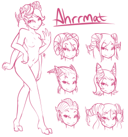 A sketch commission for Gedan of my pretty crap interpretation of a TiTS alien race, the AhrrmatThey&rsquo;re 4 limbed alien creature things that use their hair to sculpt the horns on their headAnd in my mind I had such an awesome visual and yeah it just