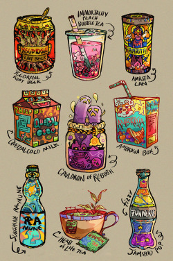 gershwyndl:  erinye: mythological drinks! *:･ﾟ✧*:･ﾟ✧ consume at your own risk, some will grant you immortality while others will make you burp ghosts! also here are some info pops to sate yall curiosity too~ 1. /Norse/ Yggdrasil root beer