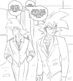   Anonymous said to funsexydragonball: Yakuza Goku &amp; Bardock? ^^  Why, yes please! This is no doubt inspired by @nala1588 and @the-monkey-princeling DBZ Yakuza AU (Which I love now, check it out!)It’s kinda of hard for me to picture Goku being