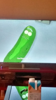 shantpat: meatyogre:  homophobic:  arvoze: i took a pic of me watching the pickle rick episode to piss people off but like somehow i managed to take the pic so that the frame on the tv was…. a different frame to the reflection on the desk?  cursed image