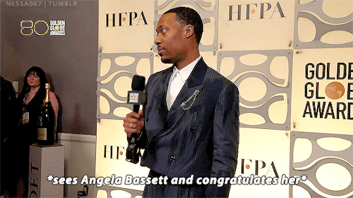 nessa007:  Tyler James Williams and Angela Bassett share a very sweet moment backstage after their Golden Globe wins at the 2023 Golden Globe Awards 