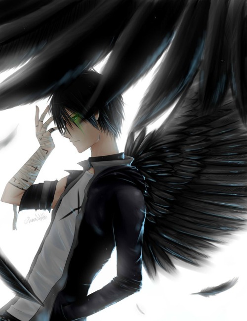 Anime angels with black wings