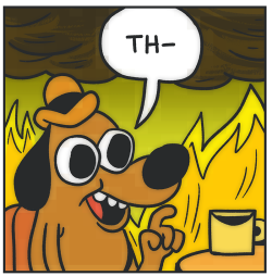 nolanthebiggestnerd:  chaoflaka:  reversecentaur:   the inevitable conclusion   So 2016 is SO bad that it made the creator of this meme give us an alternative version of “This is Fine”.    oh my god