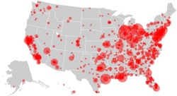inothernews:  IN BLOOD  The Huffington Post has tracked every single U.S. gun death since the Newtown school massacre.  Somewhere, the NRA’s Wayne LaPierre probably isn’t losing sleep over all that red.  All that red? This is hilarious. Let&rsquo;s