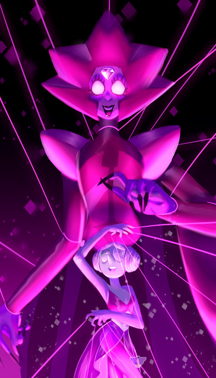 huecy: i wanted to make a nice illustration of @vikivavavoom‘s “Pink Pearl decides to control White Diamond as revenge for turning her into a puppet, hence why she’s pink in the SU Future opening” joke theory! i have mixed feelings about the result
