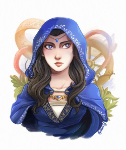 shuravf:  Moraine from The Wheel of Time. Practicing with new brushes so is a bit of an experiment, but I think it finally looks nice.  I don’t know to make a face without age so instead tried to give her a very intense look to make her misterious and
