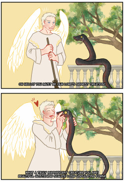 johanirae:  Good Omens | The Angel of the East Gate meets his first serpent. 