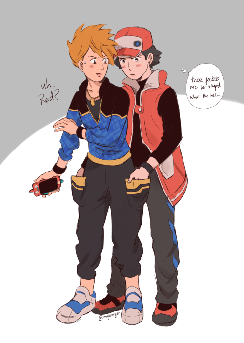 kiyoshis:long time no art! i’ve been playing pokemon masters and, like red, i think sygna suit blue’s pockets are so stupid yet i’m obsessed with them… hope his banner comes out soon  🥺  