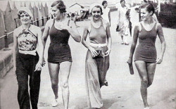 vintageeveryday:  Swimsuit and beach pyjamas, ca. 1930. The fashion from the continent arrives in Britain in 1930. Beach pyjamas were very popular with the fashionable ladies of the 30s. 