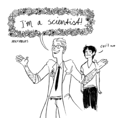 joscribbles:  i wanted to draw cute cecil/carlos things but then i just wound up drawing cecil stealing carlos’ labcoat and thinking he can now do science 