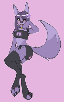 stardogdraws:  commission of my fursona in cute kitty keyhole lingerie!! i had so much fun drawing this, i’m glad i finally got around to it~ 💜  Yesgood &lt;3