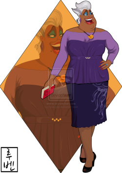 justjasper:  Hyung86 made Ursula brown in their Disney University art project, and of course “i’m not racist but accuracy or something” types came out in droves. Bear in mind Ursula is a purple half-octopus woman living in a tropical location