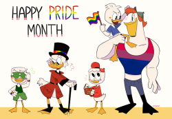 lechepop:  since june is soon coming to a close, i wanted to draw the duck family and friends having fun at pride!hope all my lgbt+ pals had a great pride month this year!