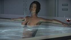 shittyhorsey:  “Care to join me, Commander?”Requested Miranda Lawson hot tub pic.  Special thanks to Red Menace for the lovely Miranda model 