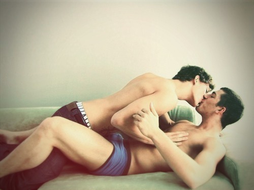 Cute gay couples in love kissing