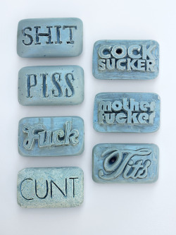 wolf-and-kitten:    2013. Wash Your Mouth Out. George Carlin’s Seven Words You Can Never Say on Television carved into soap.    There’s been a lot of talk on this blog about this, so I thought it was appropriate