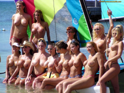 hedonismjamaica:  Topless ladies at Hedonism II in Negril Jamaica pose for a pic on the Hobie cat 
