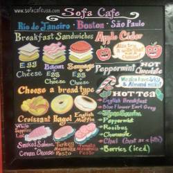 Updated the board with some new stuff. Woot woot. Non nom. #baristalife #sofacafe #chalkboard #sandwichboard  (at Sofá Café)