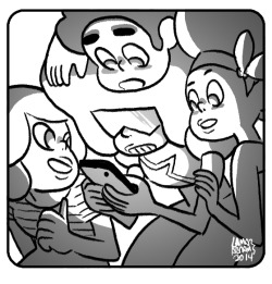 From Storyboard Artist Lamar Abrams:  STEVEN and GARNET are obsessed with trying to take the perfect selfie, but everywhere they go, the lighting is just AWFUL! It looks like they’ll need the help of local teens, JENNY and her sister KIKI, for some