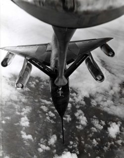Convair B-58A Hustler being refueled by a KC-135 Stratotanker during Operation Heat Rise, 1962