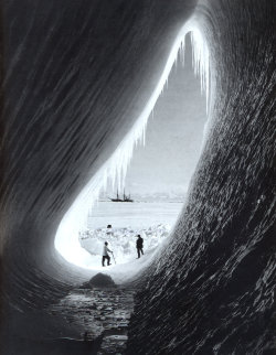 Ice Cave with the &lsquo;Terra Nova&rsquo; in the distance, 5 January 1911 photo by H G Ponting