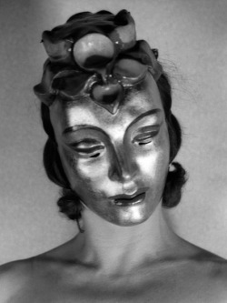 ourpastdreams:   Madeline Winkler Oda Schottmueller with a mask from her dancing  ‘Oestliche Vision’ Member of the resistance group Harnack-Schulze-Boysen  ,  1943   