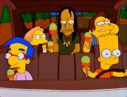 Nelson: Bart, podemos comprar Helado?Bart: SiMilhouse: Bart, podemos recoger a ese vagabundo? Bart: No veo por que no! Vagabundo: Bart, podemos comprar helado?