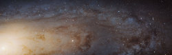 ohstarstuff:  Sharpest View of the Andromeda Galaxy, Ever. The NASA/ESA Hubble Space Telescope has captured the sharpest and biggest image ever taken of the Andromeda galaxy — a whopping 69,536 x 22,230 pixels. The enormous image is the biggest Hubble ima