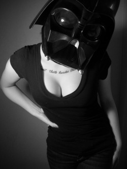 kittyconfessional:  sugardaddyandhiskitten:  kinkystartshere:  thepassioniscomingback:  We have several Star Wars Helmets and Masks in our house.  I wonder if I could talk my wife into a photo shoot.  Hehe  Star Wars arouses me.  I know someone who will