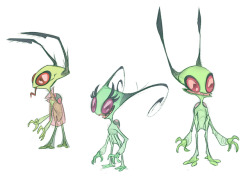 coconutmilkyway: i wanted to play w irken anatomy to make them more like weird buggy critters/aliens instead of just..green people anatomy lol  gave them weird little digitigrade legs so they can b extra springy  