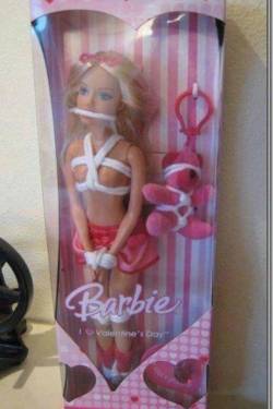 Too funny, especially considering that Barbie&rsquo;s design was based on a German doll that was sold as a gag gift for men.  The German version had black hair and came with slutty clothes and was just as physically well-endowed/deformed to poke fun