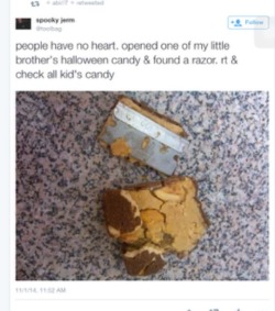 jerry-peet:  vanyel-or-just-van:  scouty-bs:  human-artbax:  cerise-the-traveling-artist:  lcsquee:  collecting-your-star-of-hearts:  cosmicconundrum:  dirkenglish:  phan-you-not:  turntnip:  check your candy!  who the FUCK DOES THIS  when i was 12,