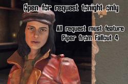 zarike:  Open for request tonight, Piper only! So, been playing a lot of Fallout 4 the past week and I wanted to draw some sexy fanart of Piper, but I can’t decide what I want, so I’ll let you decideSend me your best Piper requests!Must feature and