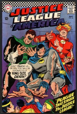 comicbookcollecting:  Justice League of America # 44 , May 1966 , DC Comics Vol 1 1960On the cover : Green Lantern [ Hal Jordan ] ; Batman [ Bruce Wayne ] ; the Flash [ Barry Allen ] Wonder Woman [ Diana Prince ] ; Superman [ Clark Kent ] ; Green