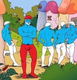 naked-yogis:  Smurf porn - muscled up bulging blue smurfs. YESSIR Poppa Smurf!
