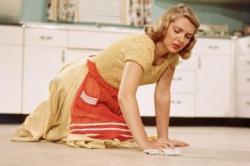 Dear Husband When you find yourself on your knees in the kitchen cleaning, as will happen a lot in our marriage, remember this photo.  You might be tired and worn out, but men owe women a lot of housework. Your housework-free wife  Caption Credit: